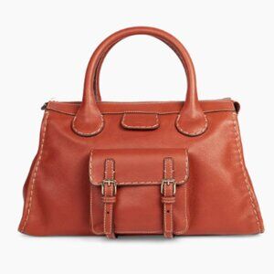 Chloé Medium Edith Leather Double Top Handle Shoulder Bag Sepia Brown